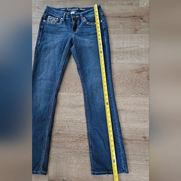 Vintage Project Indigo Boot Cut Denim Jeans Embroidered Studded 5 - Picture 7 of 9